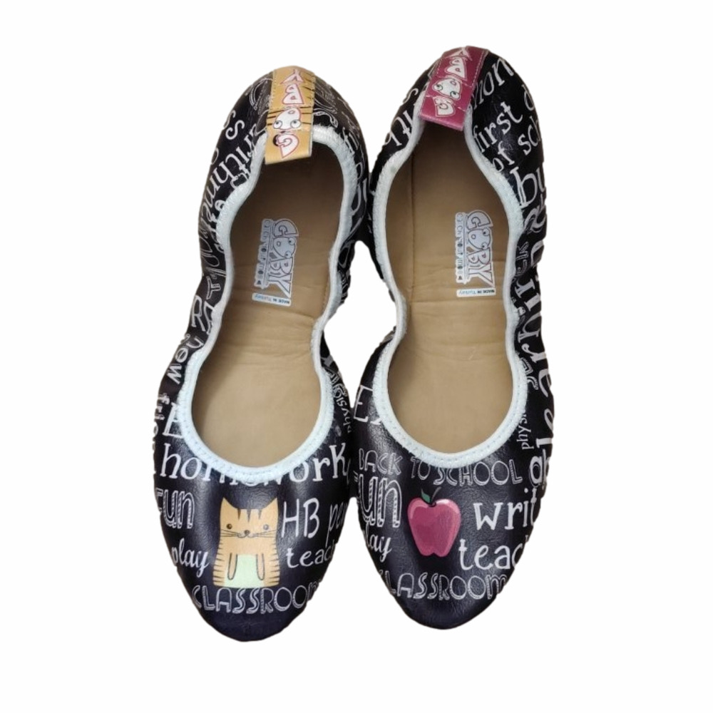 Goby EU 41 Teacher School Print Foldable Ballet Flats Travel Comfort Shoes
